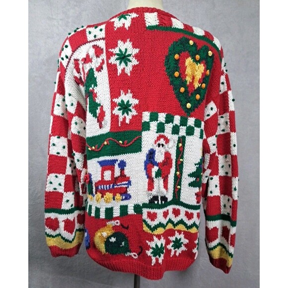 VTG 90's Eagles Eye Hand-Knit Christmas Cardigan Sweater Med Santa Ugly Party - Picture 2 of 13